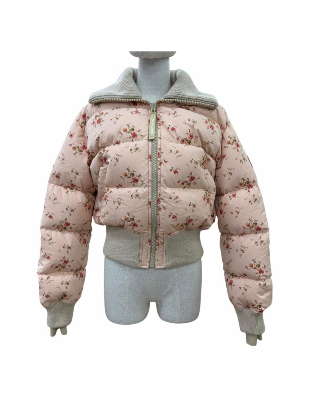 Louis Vuitton Floral Print Lining Monogram LV Leather Patch Down Jacket Pink 34